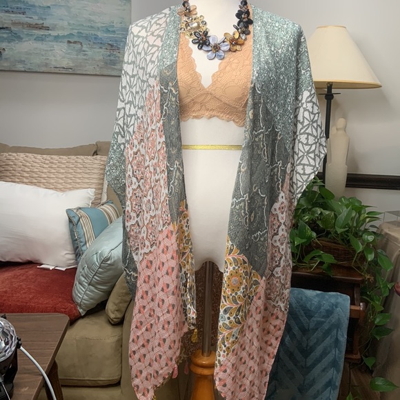 None Accessories - Bohemian Kimono Duster Cover Wrap Scarf OS